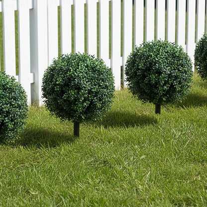 23 Inch Artificial Boxwood Topiary Balls Tree, UV Resistant Faux Boxwood Trees with Ground Spike, Perfect for Indoor & Outdoor Garden, Porch, Front Door, and Home Décor, Set of 2
