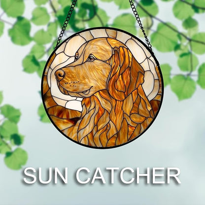 Stained Glass Window Hanging 4 Pcs Set Cute Cat and Dog 7.8" - Animal Suncatcher Door Garden Sun Catcher Decor Birthday Mother's Day for Mom Woman Nana Girl Boy Friend