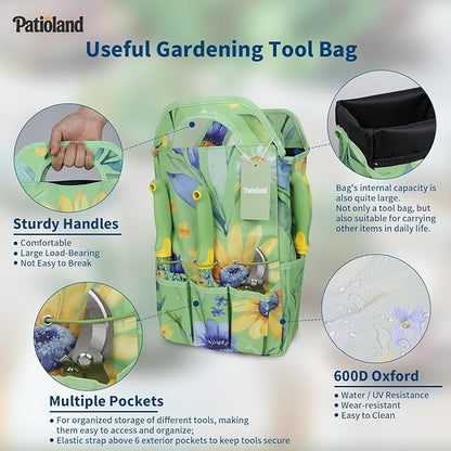 10-Piece Garden Tool Set – Green Floral Gardening Hand Tools with Non-Slip Handles, Heavy Duty Rust-Proof Aluminum Tools, Organizer Tote Bag, Ideal Gardening Gifts for Women & Grandma