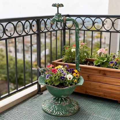 Unique Planters for Indoor Outdoor Plants, Rustic Succulent Planters, Outdoor Flower Pots, Indoor Succulent Plant Pots, Metal Tap Design, Home and Garden Decor (Green)