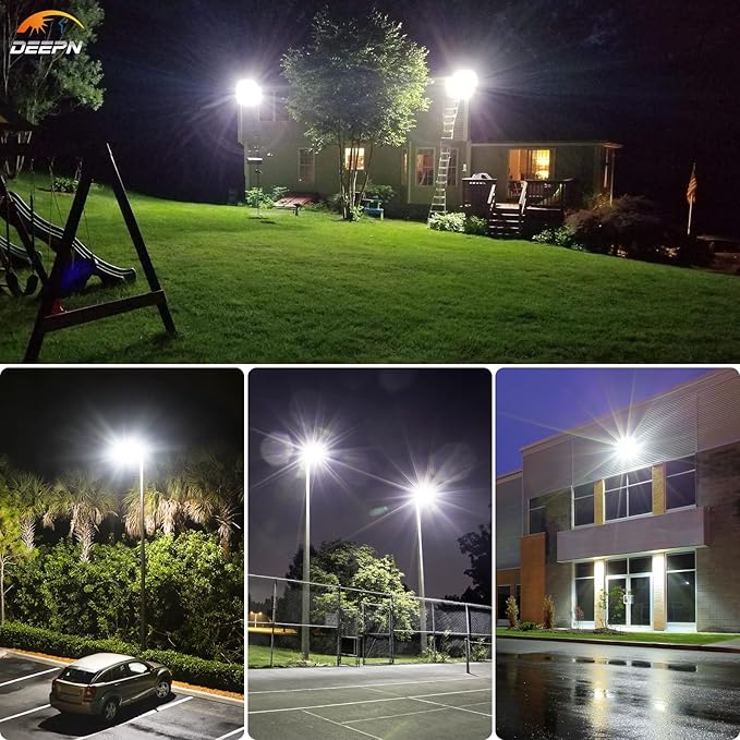 Deepn 10000W Solar Street Lights Outdoor Commercial Parking Lot Lights Aluminum LED Security Flood Light with Motion Sensor & Dusk to Dawn, Solar Outdoor Lights Waterproof for Yard, SZ3000, 2 Pack