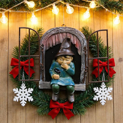 Gnome Open The Door Garden Decor Resin Tree Faces Decor Outdoor Fairy Garden Patio Lawn Porch (Brown)