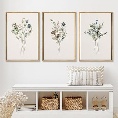 Ashbrook Framed Canvas Print Wall Art Set Wildflower Bouquet Nature Wilderness Illustrations Modern Art Decorative Floral Botanical Minimal Calm/Relax/Cozy for Bedroom - 24"x36"x3 NATURAL