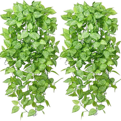 Artificial Hanging Plants 2pcs Fake Hanging Plant Artificial Faux Plant Outdoor UV Resistant Plastic Plants (Green)