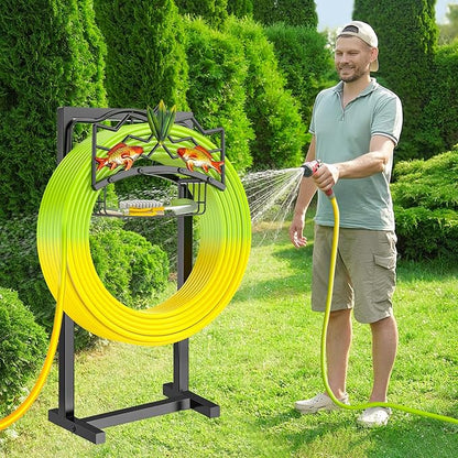 Garden Hose Holder, Heavy Duty Metal Water Hose Holders Stand with 4 Spikes, Freestanding Outdoor Water Pipe Storage Rack Hanger 150ft for Outside Yard Lawn Decor