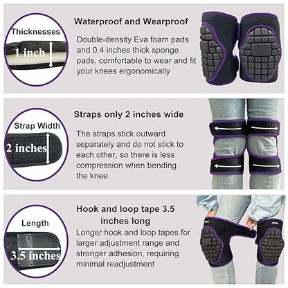 Gardening Knee Pads for Men Women, Soft Knee Cushion with Straps for Scrubbing Floors, Safety Kneeling Pads for Housekeeping Working, Flooring Knee Pad for Kneeling Crawling for Christmas, Purple L (1 Pair)