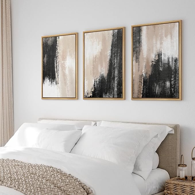 Ashbrook Framed Wall Art Print Set Brown Black Grunge Paint Stroke Landscape Abstract Shapes Illustrations Modern Art Boho Scenic Colorful for Living Room, Bedroom, Office - 24"x36"x3 Natural