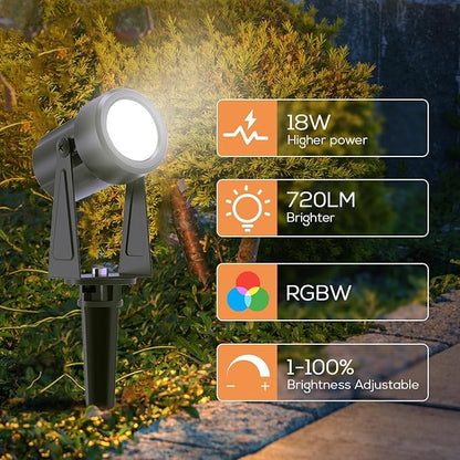 SUNTHIN Outdoor Landscape Lighting with Remote, RGBW Color Changing Spot Uplights, 12 Pack (2 * 6 Pack)