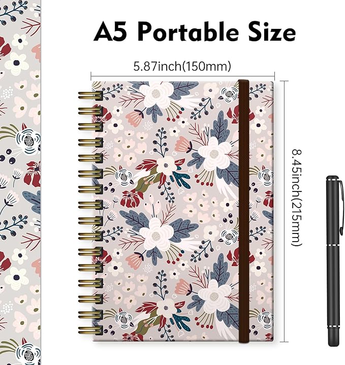 Cute Spiral Journal Notebook,Binding with Premium Paper for Girl Women,Cool Funny 120 Pages,100gsm A5 College Ruled NotebookJournal,Perfect for Gifts Nurse Teacher Women(Cute Grey Flower)