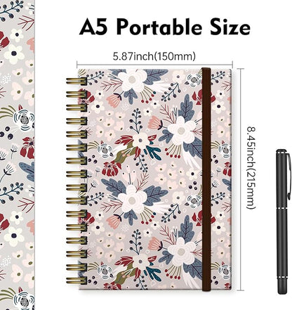 Cute Spiral Journal Notebook,Binding with Premium Paper for Girl Women,Cool Funny 120 Pages,100gsm A5 College Ruled NotebookJournal,Perfect for Gifts Nurse Teacher Women(Cute Grey Flower)