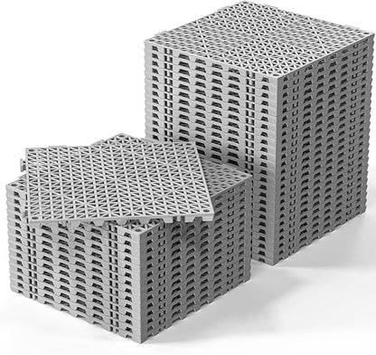 ROVSUN 40 PCS Interlocking Drainage Mat, 12’’x12’’ Drainage Tiles Interlocking,Soft PVC Floor Tiles, Non-Slip Drainage Holes for Restroom, Bathroom, Pool, Kitchen, Wet Areas,Grey