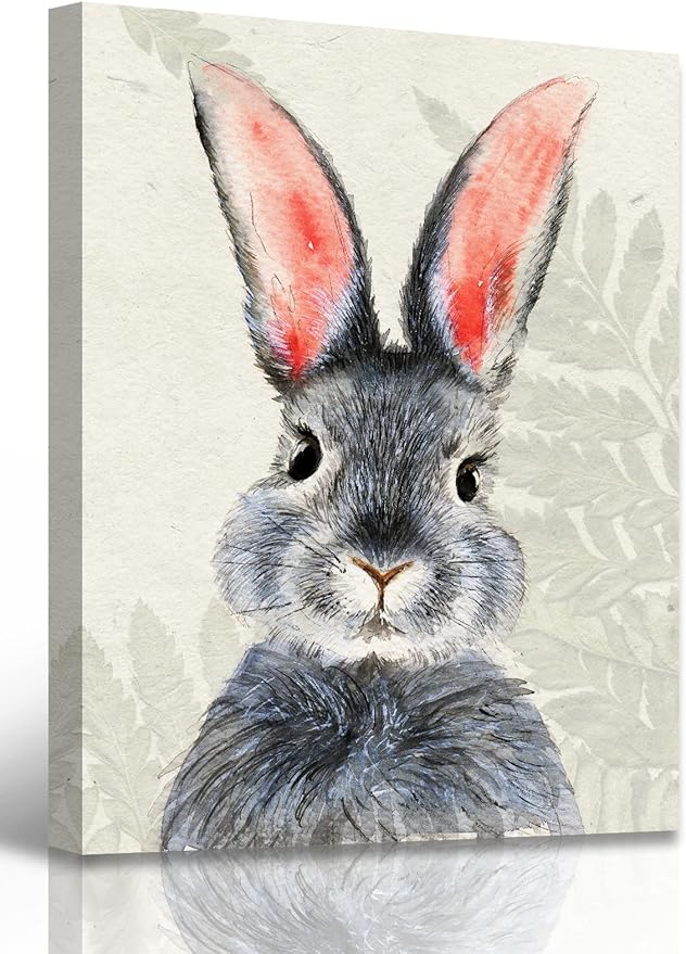 BLINFEIRU Bunny Wall Art Framed Canvas Print, Easter Bunny Poster for Nursery Kids Room Decor, Funny Cute Rabbit Picture, Modern Home Artwork 12x16 Inch