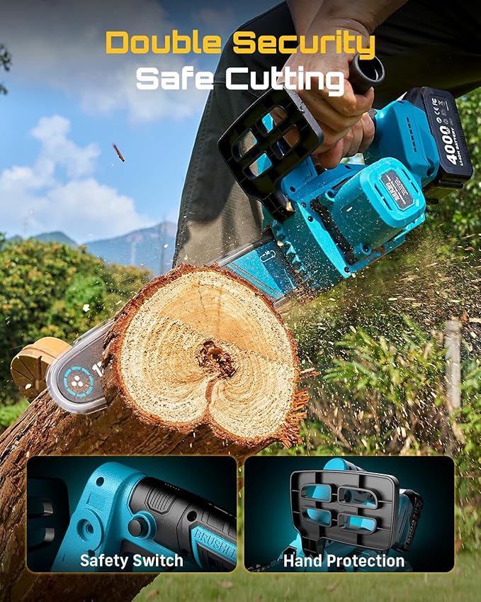 SEESII Electric Chainsaw Cordless 12-inch, Handheld Chain Saws with a 4.0Ah Battery, Tree Saw with Tool-free Chain Tension, Auto Oiling for Wood Cutting Trimming Branch