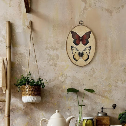LKETW Vintage Butterfly Oval Wall Art Decor, Retro Cottagecore Butterfly Oval Canvas Hanging Decor, Retro Whimsical Moth Insect Wall Decorations for Home Living Room Bedroom, 8.6x11.4 Inch