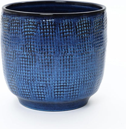 LuxenHome 12" Dia Round Ceramic Plant Pots, Modern Blue Glazed Large Planters Pot for Outdoor Plants with Drainage Hole and Rubber Plug, Decorative Indoor Flower Pots for Home Garden Patio