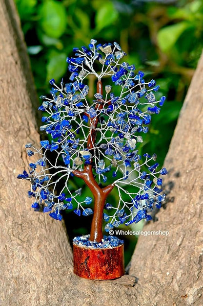 Lapis Lazuli Silver Wire Artificial Gemstone Tree – Decorative Crystal Tree for Home & Office Feng Shui Décor