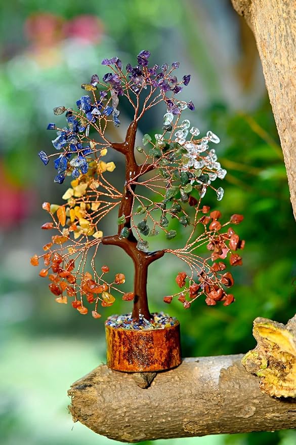 Seven Chakra Artificial Tree with Copper Wire – Crystal Healing Bonsai Tree for Positive Energy, Home Décor & Meditation