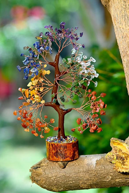 Seven Chakra Artificial Tree with Copper Wire – Crystal Healing Bonsai Tree for Positive Energy, Home Décor & Meditation