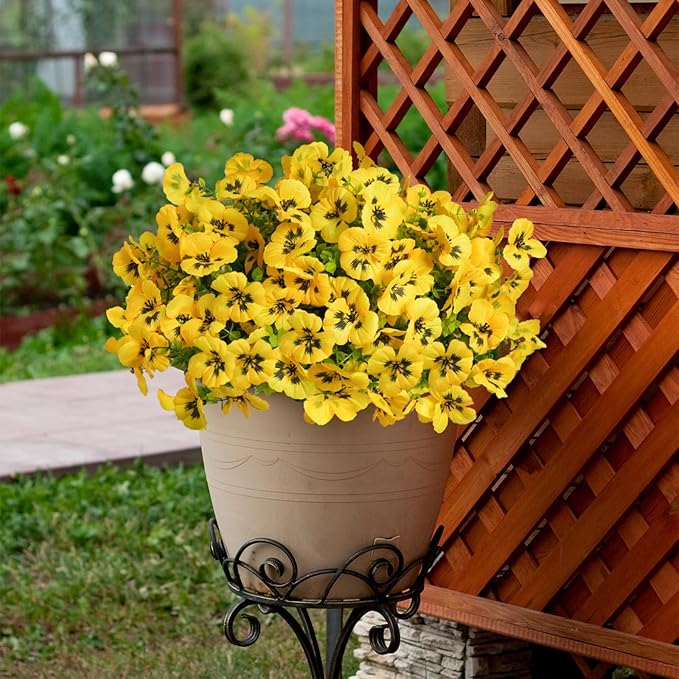 12 Bundles Artificial Flowers for Outdoor, UV Resistant Fake Pansy Flowers, Silk Faux Fowers for Outdoor Planters Home Garden Office Patio Front (12,Yellow)