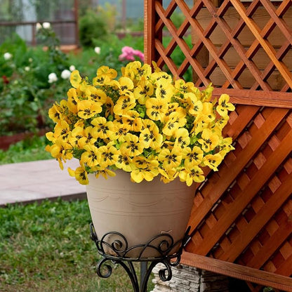12 Bundles Artificial Flowers for Outdoor, UV Resistant Fake Pansy Flowers, Silk Faux Fowers for Outdoor Planters Home Garden Office Patio Front (12,Yellow)