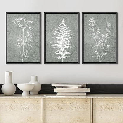 Ashbrook Framed Canvas Print Wall Art Set Green Forest Flower Plant Silhouette Nature Wilderness Illustrations Modern Art Rustic Chic Colorful for Living Room, Bedroom, Office - 24"x36"x3 Black