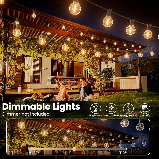 RTTY Outdoor String Lights 25ft, G40 Led Patio Lights with 13pcs Bulbs,Waterproof Shatterproof Dimmable Connectable Hanging Globe Outdoor Lights for Cafe Bistro Backyard Gazebo Balcony Party, Black