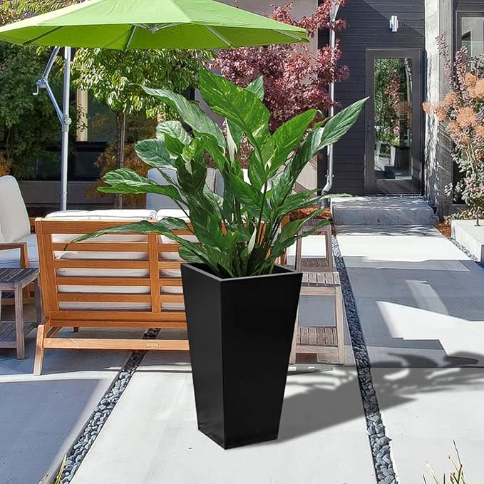 30" Black Tapered Metal Planter Barrier – Heavy-Duty Powder-Coated Steel Raised Garden Bed Divider & Modern Outdoor Planter Box