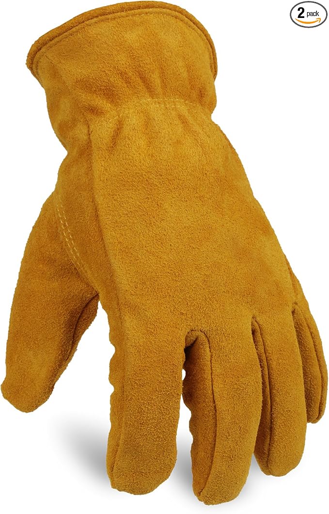 OZERO Work Gloves Winter Insulated Snow Cold Proof Leather Glove Thick Thermal Imitation Lambswool - Extra Grip Flexible Warm for Working in Cold Weather for Men and Women (Gold,Medium)