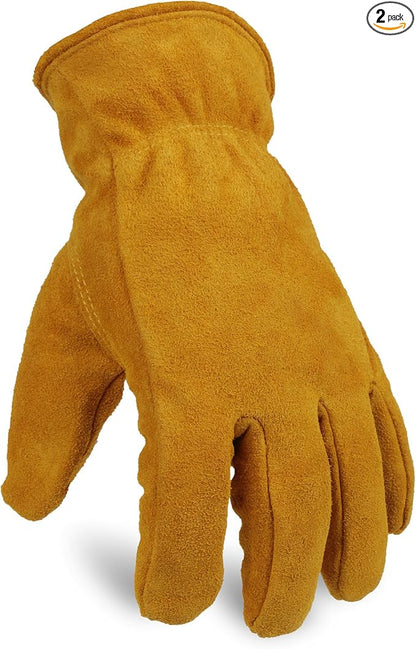 OZERO Work Gloves Winter Insulated Snow Cold Proof Leather Glove Thick Thermal Imitation Lambswool - Extra Grip Flexible Warm for Working in Cold Weather for Men and Women (Gold,Medium)