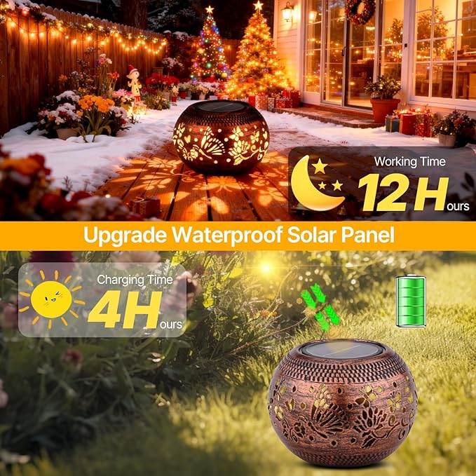 Butterfly Solar Lantern Outdoor Patio Decor, 2 Pack Retro Metal Waterproof Garden Decor Solar Table Light, Birthday Gifts for Women Mom Grandma ,Yard Porch Garden Balcony Decorations
