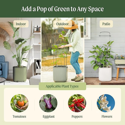 Vego garden Self Watering Pots Home Planters with Water Gauge for Effortless Indoor Plants Sage Green