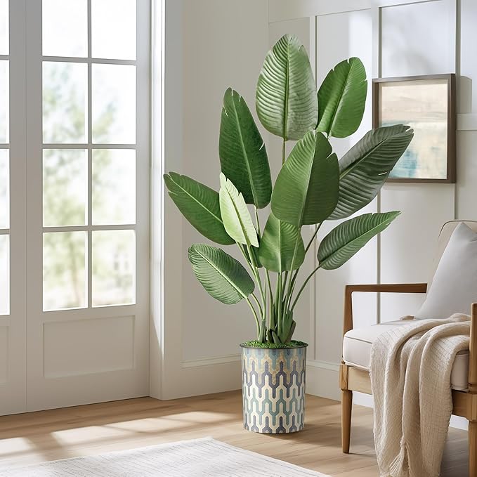 Artificial Tree in Modern Planter, Fake Bird of Paradise Silk Tree for Indoor and Outdoor Home Decoration - 58" Overall Tall (Plant Pot Plus Tree)