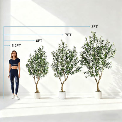 7FT Faux Olive Tree with Tall Exquisite Planter Artificial Olive Tree Tall, Potted Fake Olive Plant with 1710 Real Touch Leaves, Indoor Outdoor Home Garden Office Decor