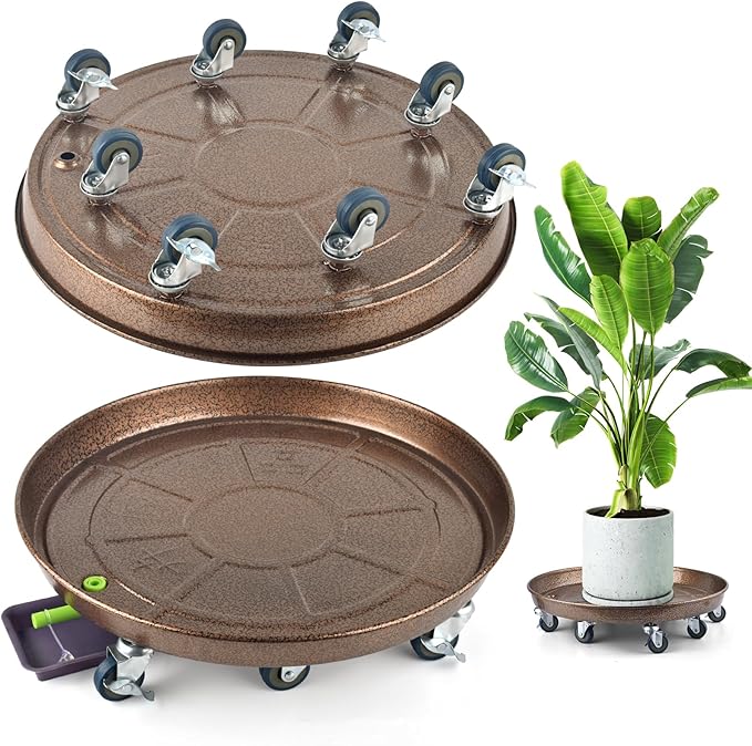 PACETAP 2Pack 20'' Extra Large Plant Stand with Lockable Wheels, Heavy-Duty Metal Plant Caddy with Casters for Indoor and Outdoor