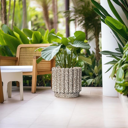 Ceramic Pots for Plants - 12 Inch Planter for Indoor Plants, Round Flower Pots with Drainage Hole, Large Ceramic Planter Outdoor, Porch Decor, Housewarming Gifts, Leopard Print White