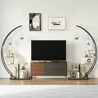 JAKE&JULIA Plant Stand, Moon 5 Tier Tall Metal Plant Shelf with 3 Hooks, Large Curved Shape Rack Plant Holder for Living Room, Garden, Patio, Balcony