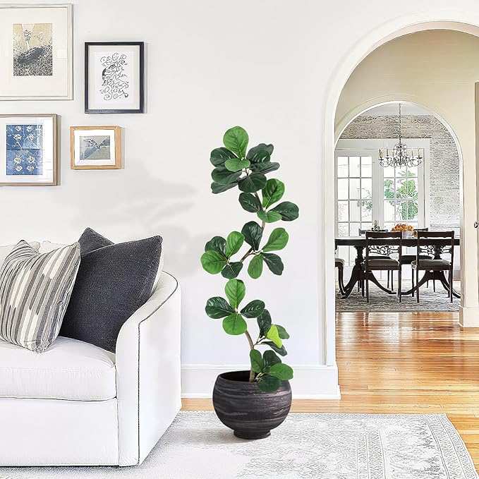 GarveeHome Fiddle Leaf Fig Artificial Tree with White Planter,5 ft Faux Plants Indoor with Moss, Fake Rubber Tall Fake Floor Plant in Pot - Artificial Trees for Home Office Living Room Decor