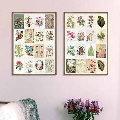 Artivo Vintage Decor Wall Collage Kit, Botanical Wall Collage Cards, Vintage Wall Decor Art Print, Bedroom Decor for Women, 50 Set 4x6 inch