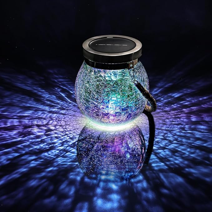 Cooo Christmas Gifts 2 Pack Solar Lanterns Waterproof Outdoor Iridescent Heavy Crackle Glass a Big LED Stainless Steel Lid 215% Solar for Women Mom Grandma Outdoor Table Lamps Garden Backyard Decor