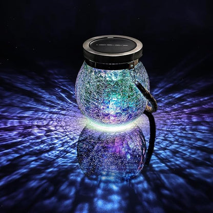 Cooo Christmas Gifts 2 Pack Solar Lanterns Waterproof Outdoor Iridescent Heavy Crackle Glass a Big LED Stainless Steel Lid 215% Solar for Women Mom Grandma Outdoor Table Lamps Garden Backyard Decor