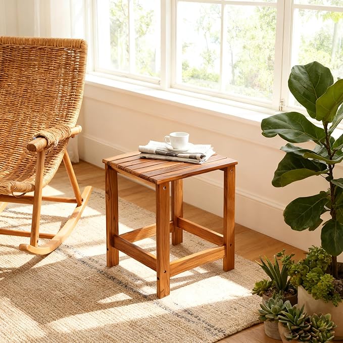 Utoplike Teak Outdoor Side Table for Patio, Pool Coffee Accent Table, Wood End Tables for Garden, Backyard, Bed, Living Room, Couch