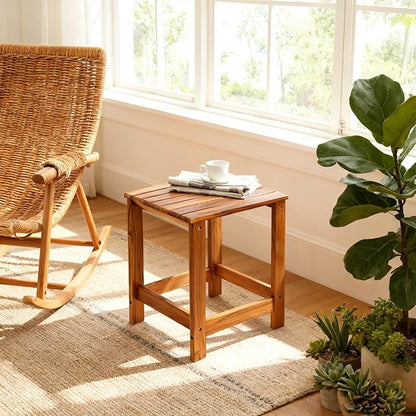 Utoplike Teak Outdoor Side Table for Patio, Pool Coffee Accent Table, Wood End Tables for Garden, Backyard, Bed, Living Room, Couch
