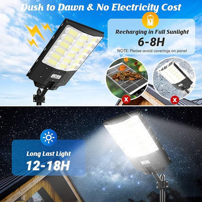 Solar Street Lights Outdoor 5000W, 500000LM Waterproof Motion Sensor Solar Powered Flood Lights with Remote Control, 8500K Dusk to Dawn Commercial Area Lighting for Outside Parking Lot, 2-Pack