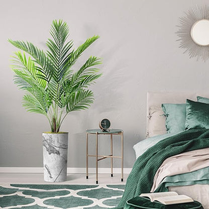 Artificial Tree in Gray Marble Effect Planter, Fake Areca Tropical Palm Silk Tree for Indoor and Outdoor Home Decoration - 66" Overall Tall (Plant Pot Plus Tree)