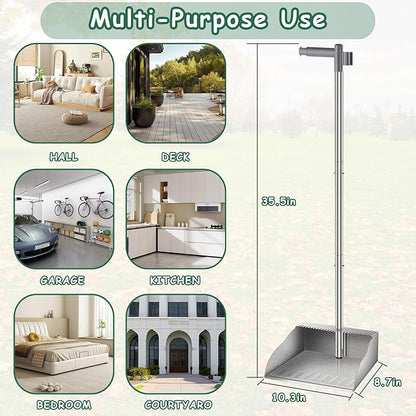 Dust Pans with Long Handle,Heavy Duty Metal Dust Pan with Handle,Upright Stand Up Dustpan with Dust Pan Teeth to Clean Hair for Home Kitchen Office Lobby Floor Garden