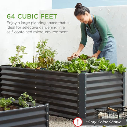 Best Choice Products 8x4x2ft Outdoor Metal Raised Garden Bed, Deep Root Planter Box for Vegetables, Flowers, Herbs, and Succulents w/ 478 Gallon Capacity - Wood Grain