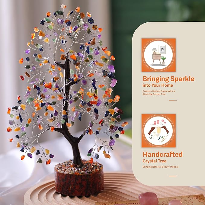 Chakra Tree, Chakra Stones and Healing Crystals, Crystal Tree of Life, Shelf Decor, for Women, Room Decor Aesthetic, Office Desk Decor, Unique Gifts for Women