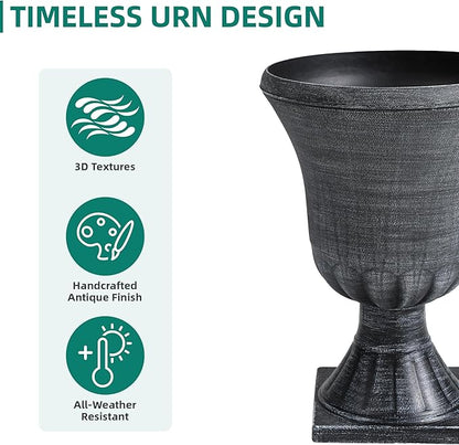 22" Tall Planters Set of 2, Washed Black Urn Outdoor Pots for Plants, Versatile Indoor/Outdoor Flower Pots w/Drainage Holes for Patio, Garden, Porch & Living Room Decor, Ideal Gift