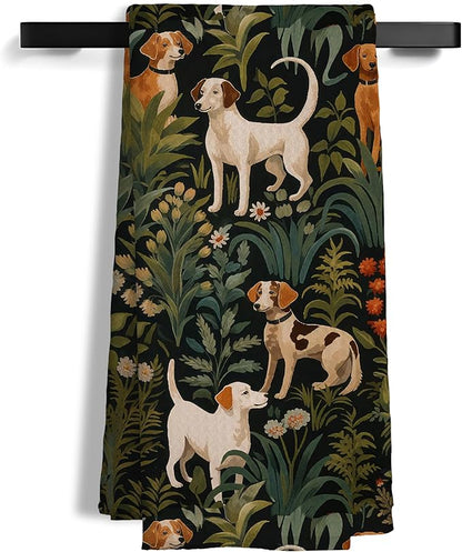 Vintage Floral Beagle Dog Kitchen Towels, Beagle Gifts Decorative Hand Towels for Bathroom, Cottagecore Flower Botanical Dish Tea Towel for Kitchen Decor, 16x24 Inch