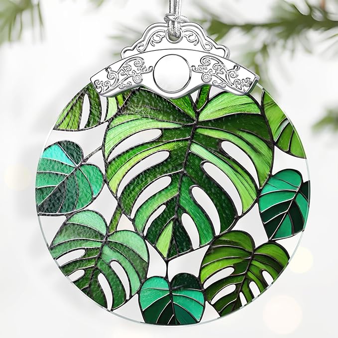 Monstera Plant Ornament – Christmas Decoration & Christmas Ornament; Stained Glass Holiday Decoration (Holiday Present, Bauble Present, Gift Idea, Gift Exchange) | Heirloom Keepsakes